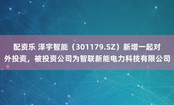 配资乐 泽宇智能（301179.SZ）新增一起对外投资，被投资公司为智联新能电力科技有限公司